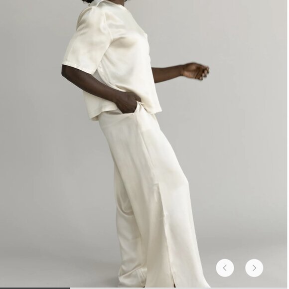 Cozy Earth 2pc Serenity Silk Scoop Neck & Wide Leg Pant Set in Champagne - NEW - Picture 4 of 11